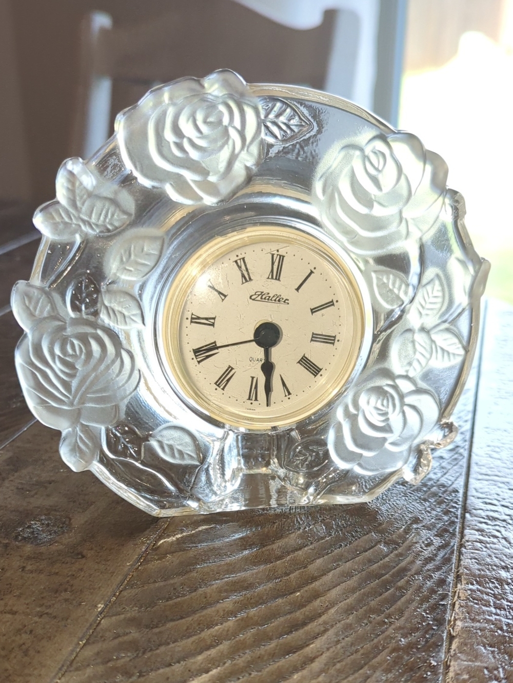 Vintage Haller Rose Glass Mantel Clock